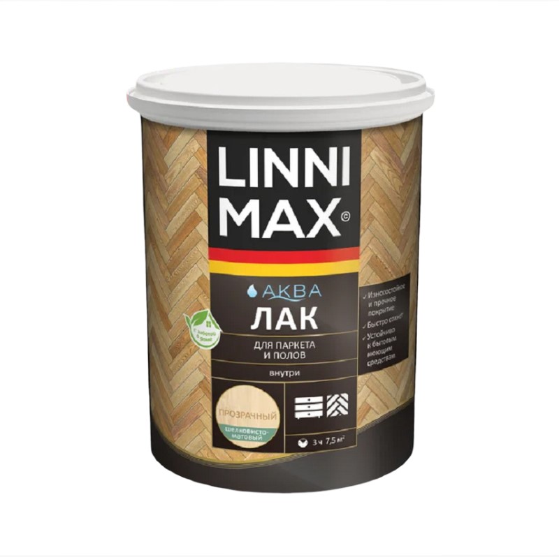 Лак акрил LINNIMAX для паркета и полов шелк-мат 0,9 л