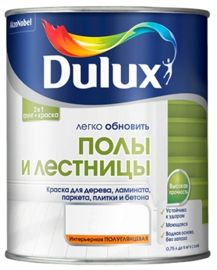 Краска Dulux Полы и Лестницы для дерева ламината бетона база BC 0,75 л пол/глянцевая