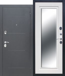 Дверь мет 7,5 см Гарда Серебро Зеркало фацет 960х2050 Белый ясень левая