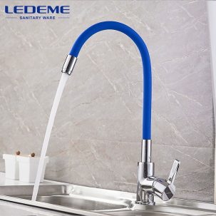 Смеситель LEDEME д/кухни силикон излив синий+хром L4898-6