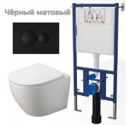 Унитаз подвесной Azario Teramo (квадратная чаша) + инстал + кнопка черн мат круг