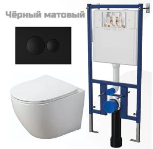 Унитаз подвесной Azario Teramo (квадратная чаша) + инстал + кнопка черн мат круг
