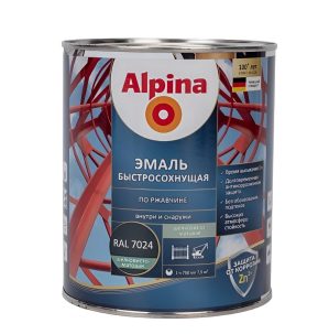 Грунт-эмаль Альпина быстро-ая шел-мат RAL7024 графит-серый 0.75л