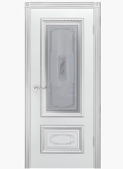 Дверное полотно Дуэт R В2 Эмаль белая/Серебро 400С узор 2