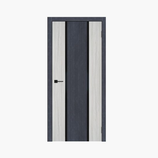 Дверное полотно Легенд-2 Сиена белая/Бетон антрацит 800С черное стекло