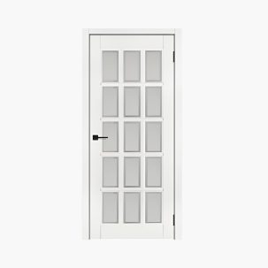 Дверное полотно Английская решетка 15 Белый жемчуг 900С сатинированный фацет