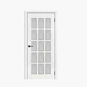 Дверное полотно Английская решетка 15 Белый жемчуг 800С сатинированный фацет