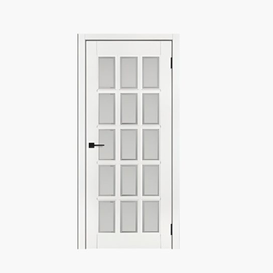 Дверное полотно Английская решетка 15 Белый жемчуг 800С сатинированный фацет