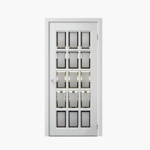 Дверное полотно Английская решетка 15 Белый жемчуг 400С сатинированный фацет