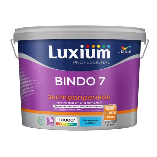 Краска в/д Luxium Bindo 7 для стен и потолков база BW 4,5 л