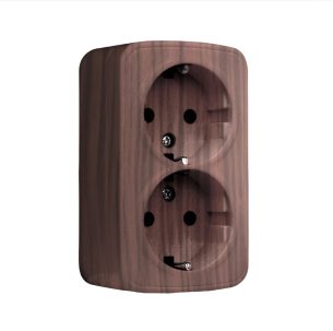 Розетка двухместная ОП Минск 16А с заземлением темное дерево
