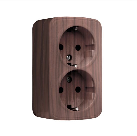 Розетка двухместная ОП Минск 16А с заземлением темное дерево