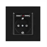Розетка Intro Accent P+E Schuko со шторк 16А-250В+2хUSB IP20 СУ антрацит 6-410-05