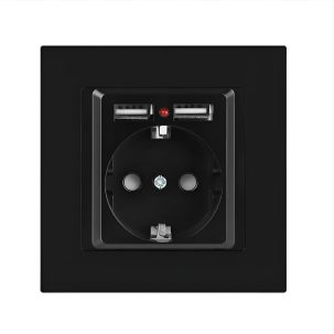 Розетка Intro Accent P+E Schuko со шторк 16А-250В+2хUSB IP20 СУ антрацит 6-410-05