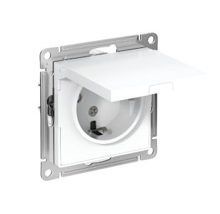 ATLASDESIGN РОЗЕТКА с заземлением 16А механизм Белый со шторками с крышкой