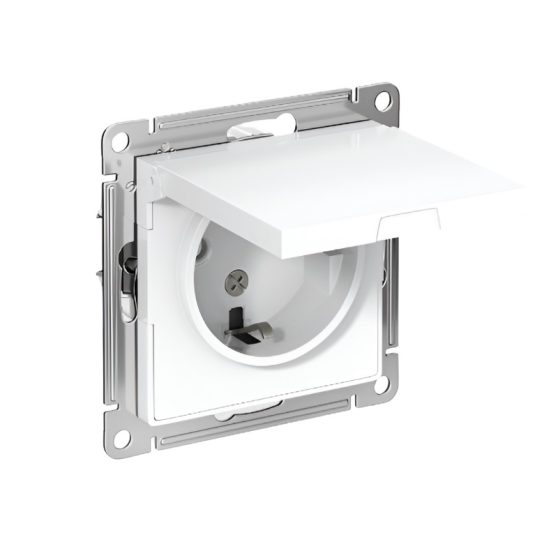 ATLASDESIGN РОЗЕТКА с заземлением 16А механизм Белый со шторками с крышкой