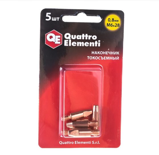 Наконечник токосъемный М6х28 0,8мм QUATTRO-ELEMENTI (5шт) 771-237