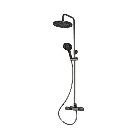Смеситель + стойка GFmark троп. душ 3107-G графит термостат с дисплеем
