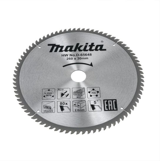 Диск пильный 260/30 z80 алюминий/дерево/пластик Makita D-65648